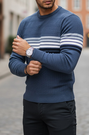 Blau gestreifter Herren-Pullover Dstreet WX2325