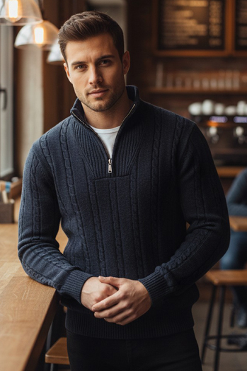 Herren Pullover mit Stehkragen navy blau Dstreet WX2326