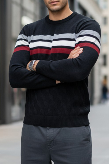 Gestreifter Herren-Pullover schwarz Dstreet WX2333