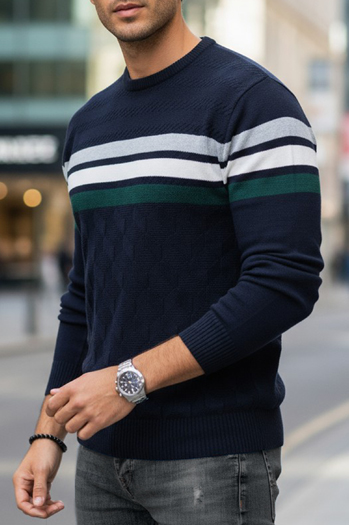 Marineblauer gestreifter Herren-Pullover Dstreet WX2334