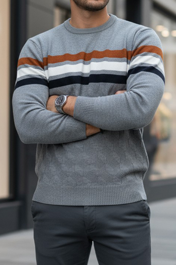 Grauer gestreifter Pullover für Männer Dstreet WX2335