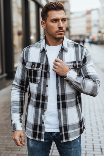 Schwarz-weiß kariertes Flanellhemd für Männer Dstreet DX2673