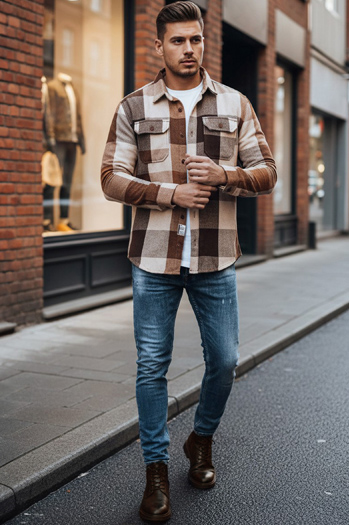 Kamelkariertes Flanellhemd für Männer Dstreet DX2674