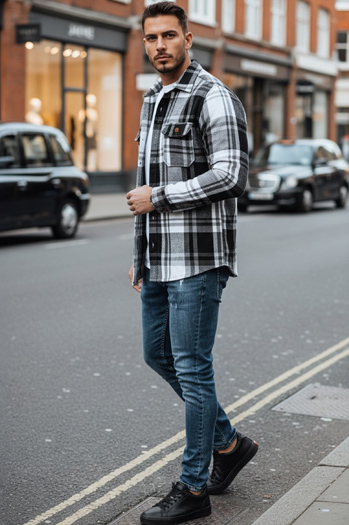 Schwarz-weiß kariertes Flanellhemd für Männer Dstreet DX2675