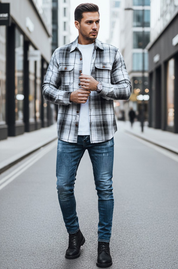 Schwarz-weiß kariertes Flanellhemd für Männer Dstreet DX2677