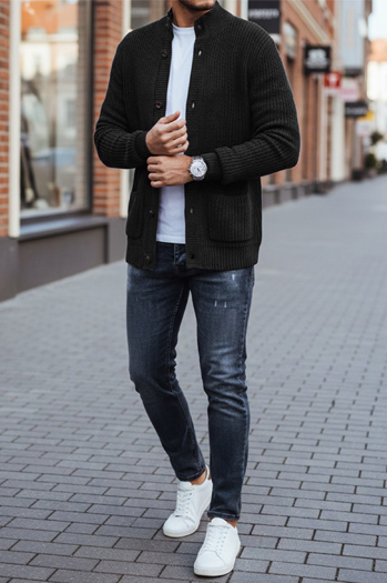 Herren Strickjacke Pullover schwarz Dstreet WX2347