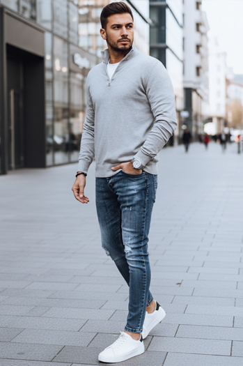 Herren-Pullover mit Stehkragen hellgrau Dstreet WX2348