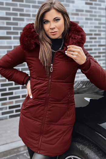 Damen Steppjacke mit Pelz bordeauxfarben Dstreet TY5396