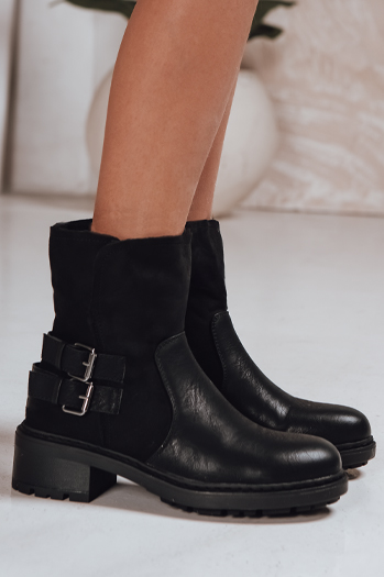 Damenstiefel mit Schafsfell schwarz Dstreet ZY1250