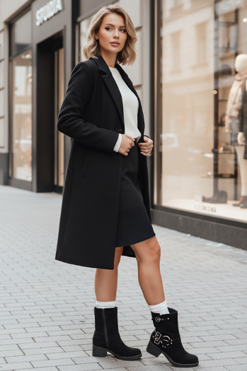 Damen Wildleder Stiefel mit Schnalle schwarz Dstreet ZY1255