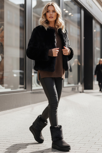 Schwarze Wildleder-Schneestiefel für Frauen Dstreet ZY1279