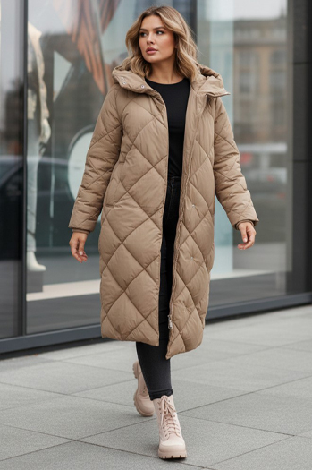 Damen Steppwinterjacke mit Kapuze FEMACOAT khaki Dstreet TY5477