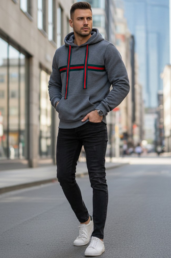 Herren Kapuzenpulli dunkelgrau Dstreet BX5937