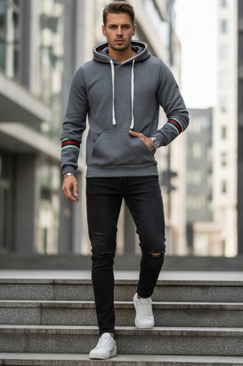 Grauer Kapuzenpullover für Männer Dstreet BX5946