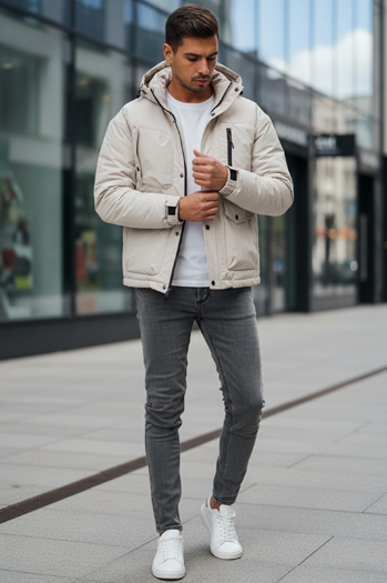 Herren Winterjacke mit Kapuze hellbeige Dstreet TX5109