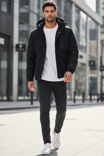 Herren Winterjacke mit Kapuze schwarz Dstreet TX5110