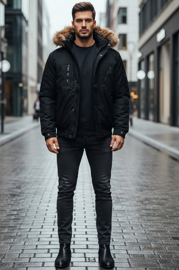 Herren Winterjacke mit Kapuze schwarz Dstreet TX5111