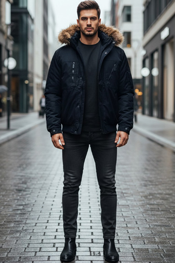 Herren Winterjacke mit Kapuze navy blau Dstreet TX5112