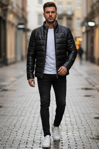 Herren gesteppte Winterlederjacke schwarz Dstreet TX5114