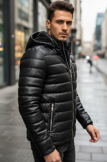 Herren gesteppte Winter Lederjacke schwarz Dstreet TX5116