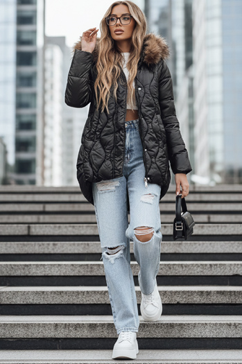 Damen Winterjacke mit Kunstpelz schwarz Dstreet TY5501