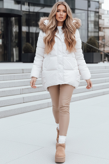 Damen Stepp-Winterjacke mit Kapuze hellbeige Dstreet TY5507