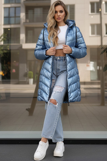 Lange Damen-Winter-Steppjacke blau Dstreet TY5515
