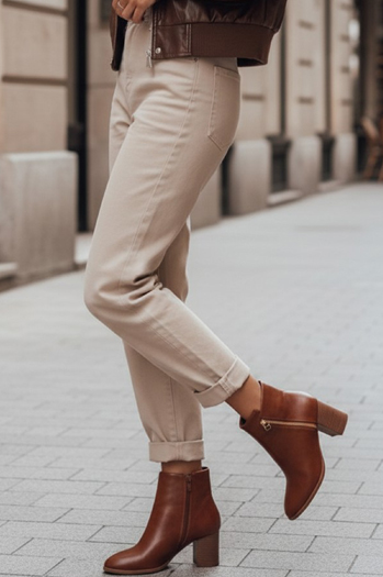 Kamelfarbene Damenstiefel mit Absatz Dstreet ZY1317