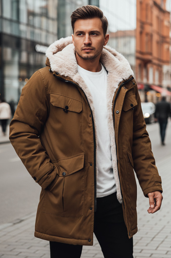 Herren Winter Parka Jacke mit Kapuze dunkelbeige Dstreet TX4970z