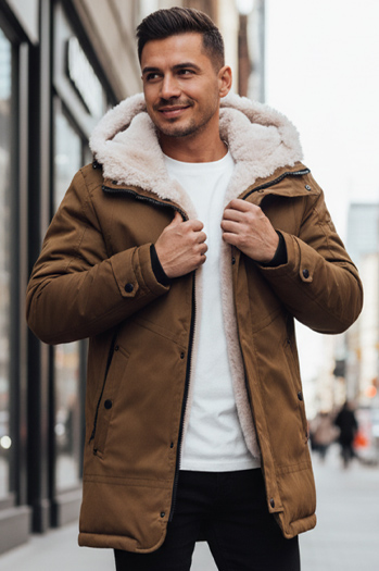Herren Winter Parka Jacke mit Kapuze dunkelbeige Dstreet TX4964z