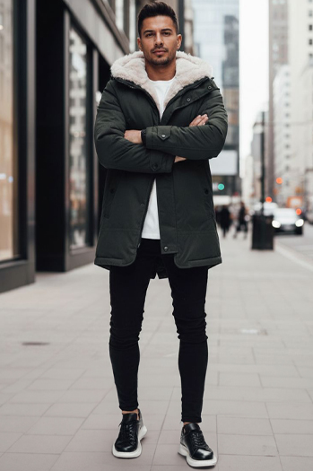 Herren Winter Parka Jacke mit Kapuze grün Dstreet TX4963z