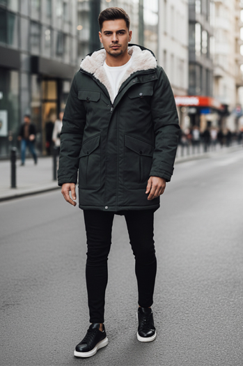 Herren Winter Parka Jacke mit Kapuze grün Dstreet TX4961z