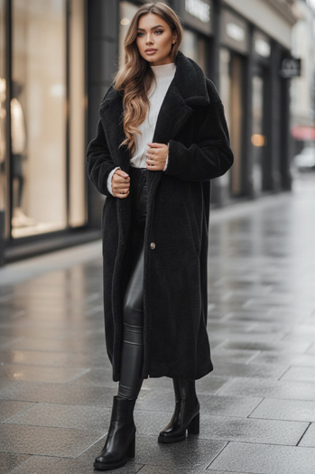 Damen Wintermantel Teddyfell lang schwarz Dstreet NY0760z