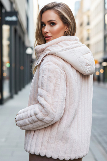 Damen Pelzjacke mit Kapuze rosa Dstreet TY5277z