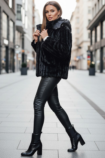 Damen Pelzjacke mit Kapuze schwarz Dstreet TY5276z