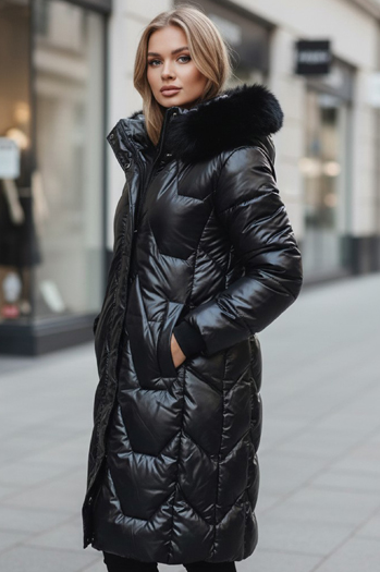 Damen Winterjacke ELECIO lang gesteppt mit Kapuze schwarz Dstreet TY5178z