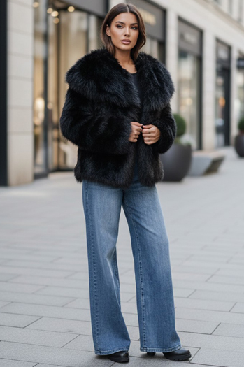 Kurzer schwarzer Damen-Pelzmantel ZARAFIA Dstreet TY5117z