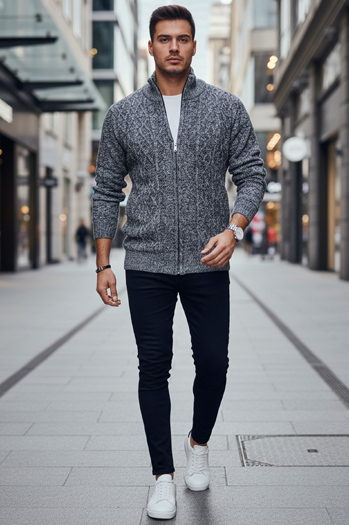 Grauer Herren-Pullover ohne Knöpfe Dstreet WX2251z