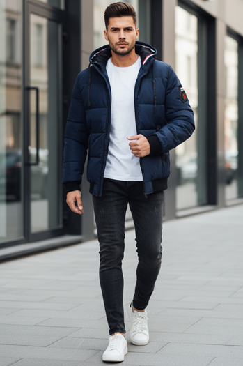 Herren Winterjacke mit Kapuze navy blau Dstreet TX5086z