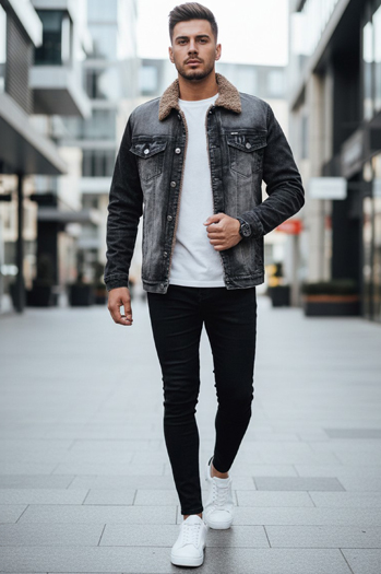 Isolierte Herren-Jeansjacke schwarz Dstreet TX4725z