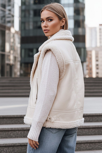 Damen Lederweste mit Schafsfell beige Dstreet TY5238z