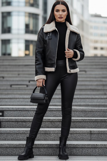 Damen Lederjacke SHEREB mit Schafsfell schwarz Dstreet TY4756z