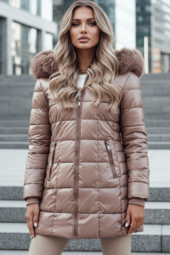 WINTERZIP Damen Steppwinterjacke mit Kapuze beige Dstreet TY4567