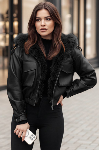 Damen Lederjacke mit Fell SOFTREBEL schwarz Dstreet TY4762z