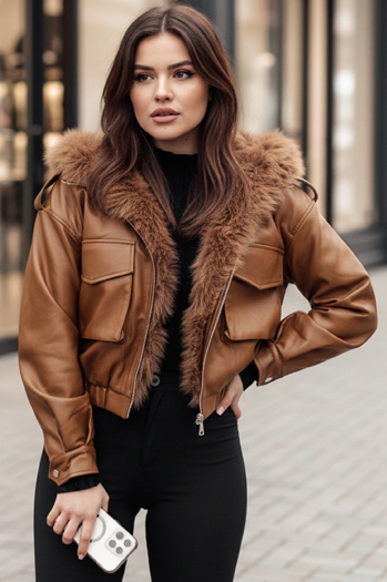 Damen Lederjacke mit Fell SOFTREBEL braun Dstreet TY4761z