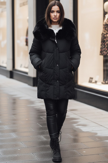 Damen Winterjacke MORISIO lang gesteppt mit Kapuze schwarz Dstreet TY4702z