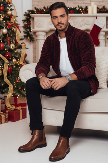 Herren Pullover ohne Knöpfe burgundy Dstreet WX2233z