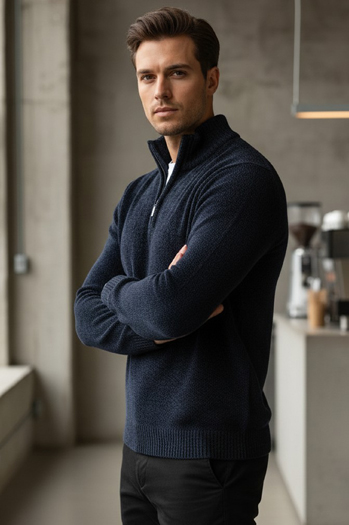 Herren Pullover mit Stehkragen navy blau Dstreet WX2349