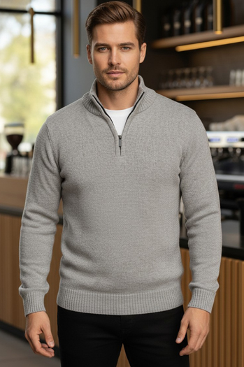 Herren Pullover mit Stehkragen hellgrau Dstreet WX2350