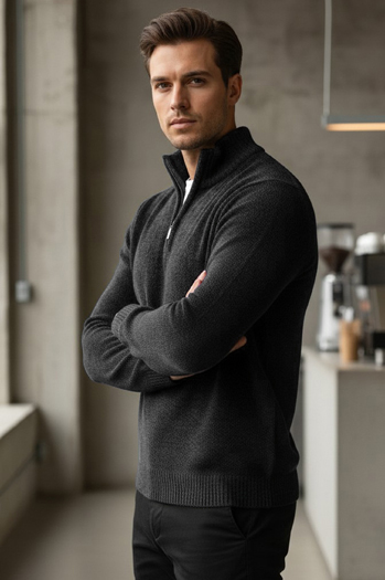 Herren Pullover mit Stehkragen dunkelgrau Dstreet WX2351